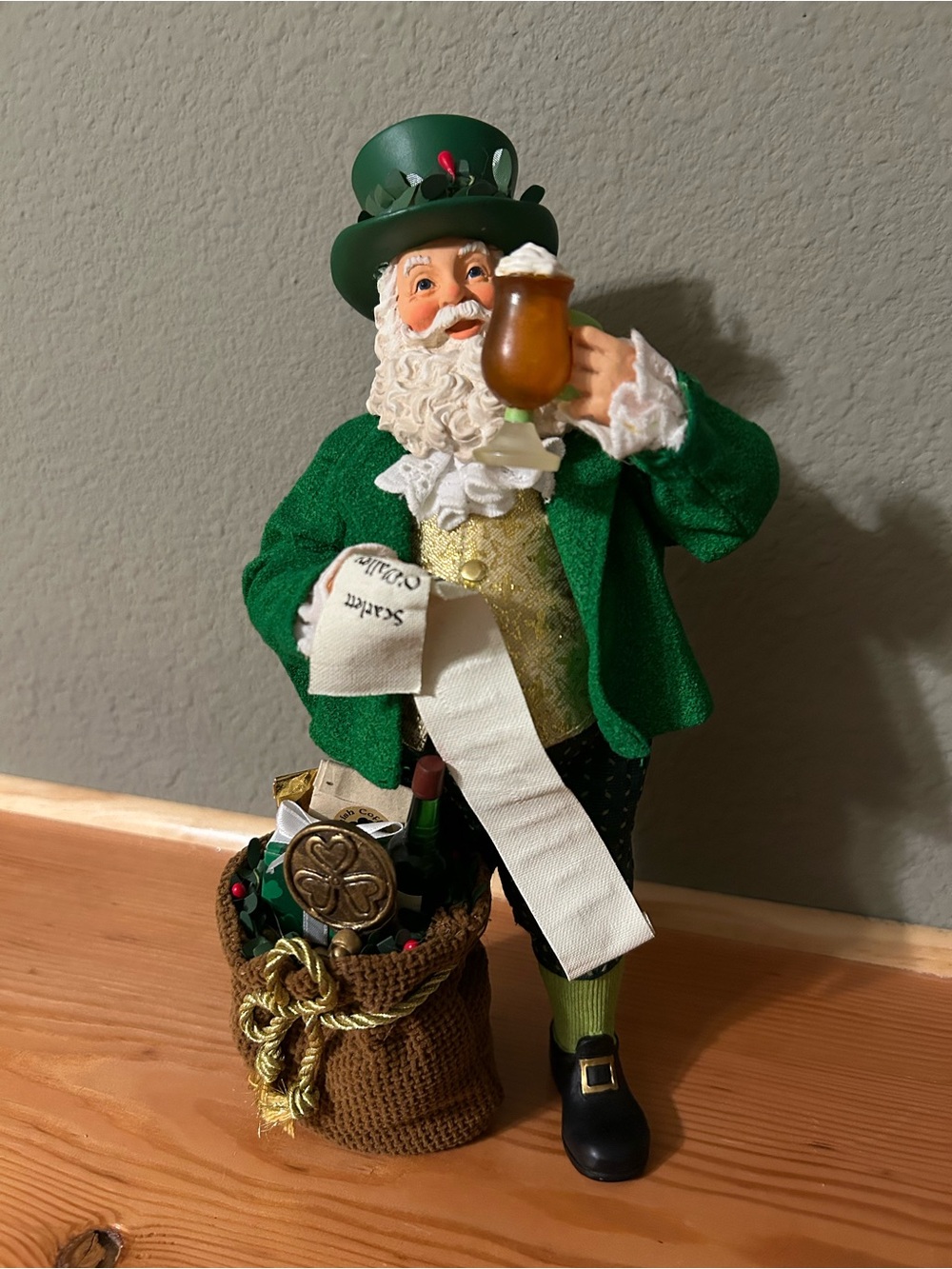 Green Saint Patrick's Santa Figurine Holiday Decor
